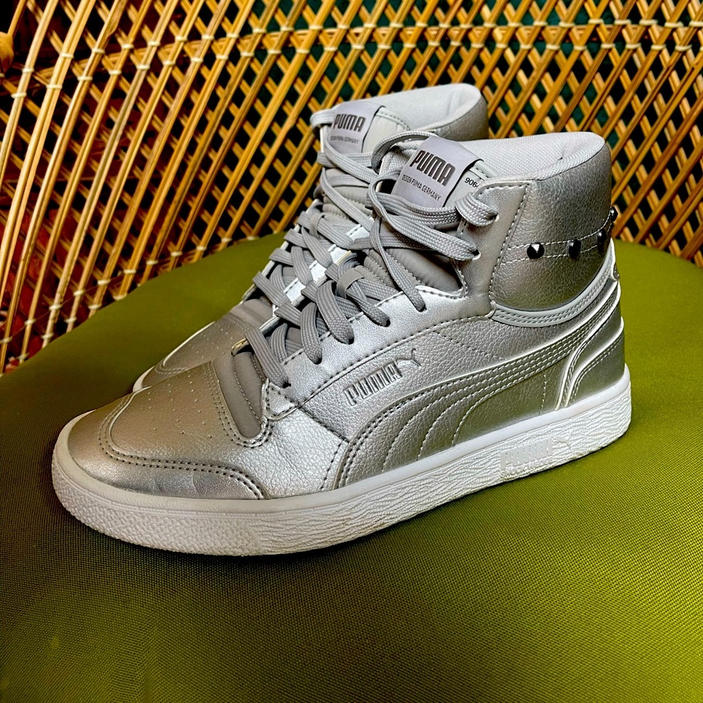 Silver studded Puma high-tops. Very shiny! Size 7.5.